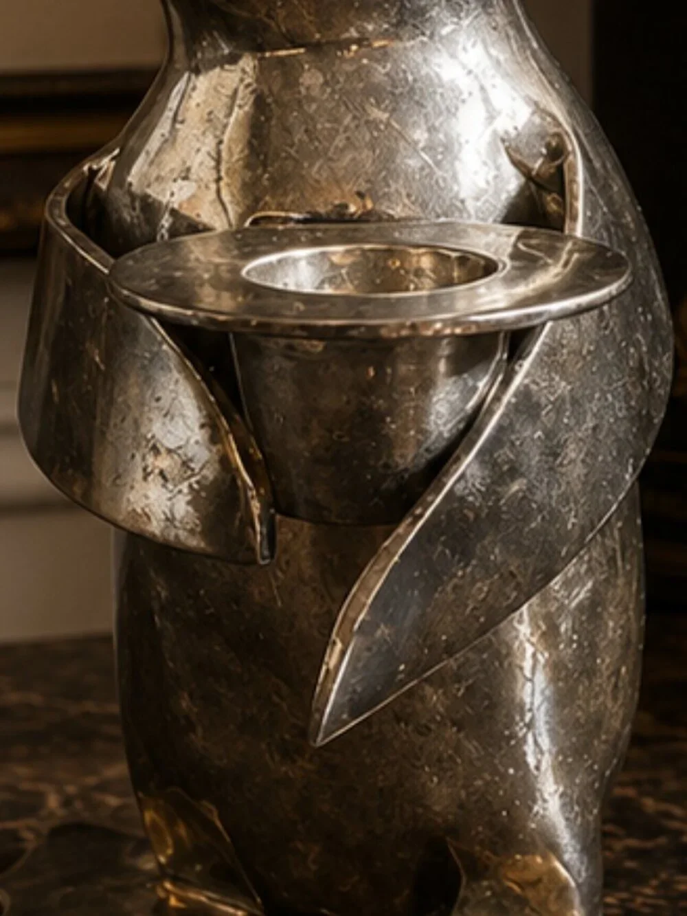 Vintage Restoration Hardware Silver Plate Penguin Candle Holder
